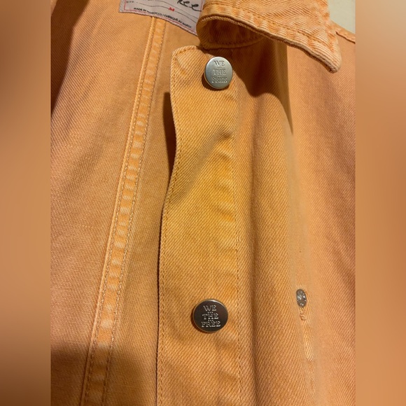 Free People Avery Denim Jacket in Orange We the Free Sz M Oversized Relaxed Fit - Picture 7 of 9